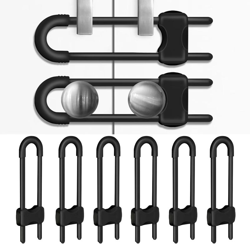 SPISPI Cabinet Locks for Babies, Baby Proofing Cabinets, 6 Pack U-Shaped Child Locks for Cabinets, Child Proof Cabinet Latches,Child Safety Cabinet Locks with Adjustable by (Black) - Image 1